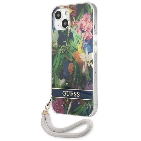 Case IPHONE 13 Guess Hardcase Flower Strap (GUHCP13MHFLSB) blue