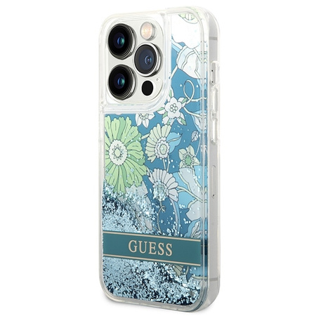 Guess Liquid Glitter Flower – Etui iPhone 14 Pro Max (zielony)