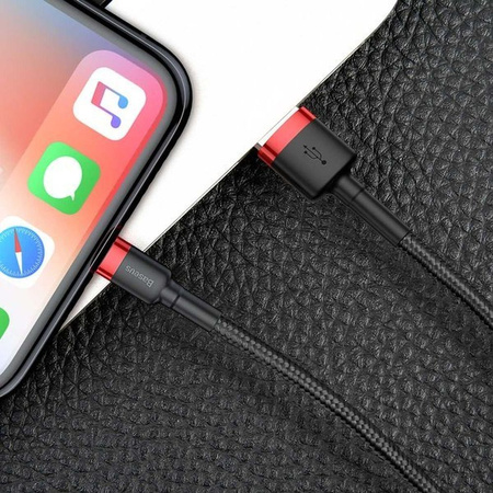 Nylonowy kabel przewód USB lightning Iphone 1.5A 2M czerwony+czarny Baseus CALKLF-C19