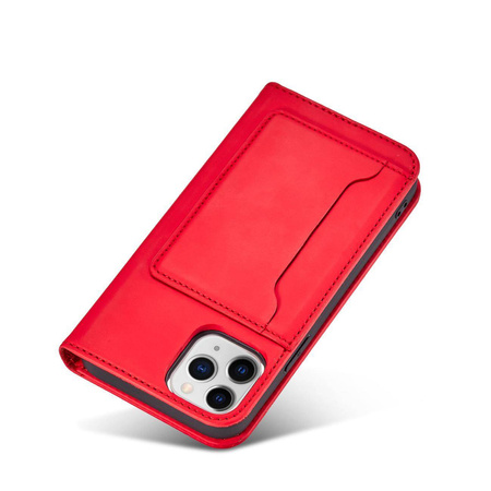 Magnet Card Case etui do iPhone 12 pokrowiec portfel na karty kartę podstawka czerwony