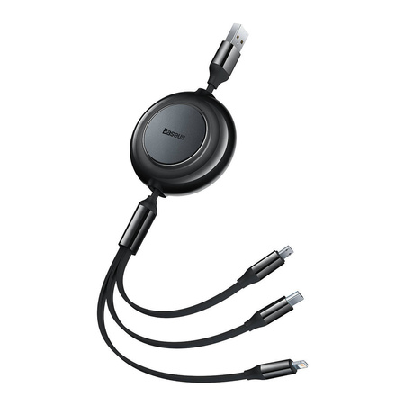 Baseus Bright Mirror 2 kabel przewód 3w1 USB Typ A - micro USB + Lightning + USB Typ C 3.5A 1.1m czarny (CAMJ010001)