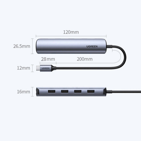 Ugreen adapter przejściówka USB Typ C - HDMI / 4 x USB szary (CM417)