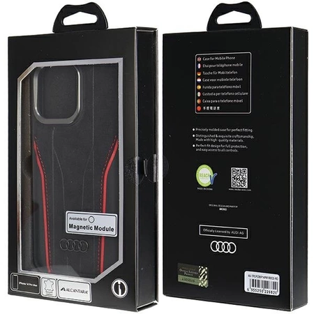 Audi Echtledertasche mit MagSafe für iPhone 14 Pro Max – Schwarz und Rot