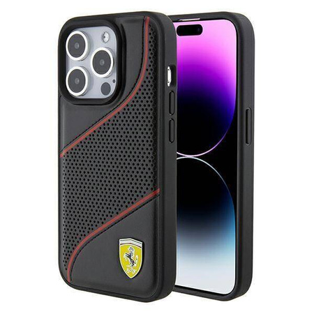 Original Handyhülle APPLE IPHONE 15 PRO Ferrari Hardcase Perforated Waves Metal Logo (FEHCP15LPWAK) schwarz