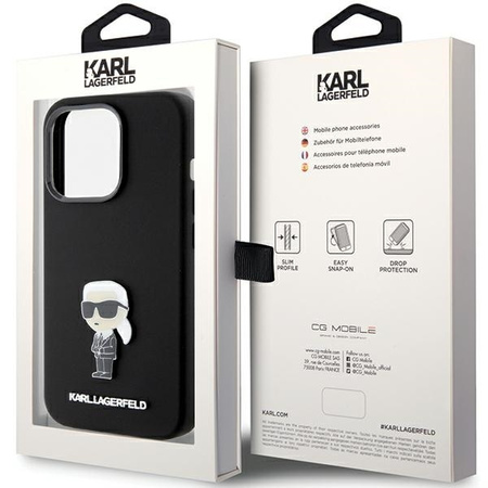 Karl Lagerfeld Silicone Ikonik Metal Pin case for iPhone 15 Pro - black