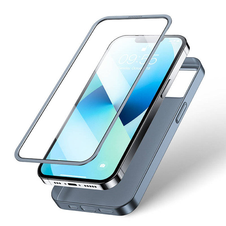 Joyroom 360 Full Case front and back cover for iPhone 13 + tempered glass screen protector grey (JR-BP927 tranish)