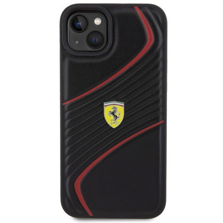 Ferrari Twist Metal Logo-Hülle für iPhone 15 Plus – Schwarz