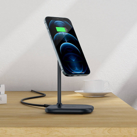 Acefast 15W Qi Wireless Charger für iPhone (mit MagSafe) und Apple AirPods Ständerhalter Magnethalter grau (E6 grau)