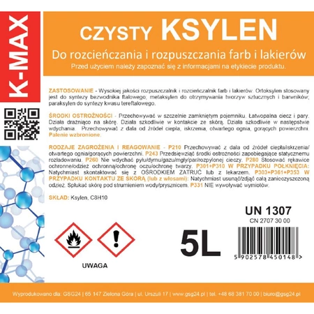 Ksylen rozpuszczalnik rozcieńczalnik organiczny do farb i lakierów K-MAX 5L