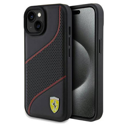 Original Case IPHONE 13 / 14 / 15 Ferrari Hardcase Perforated Waves Metal Logo (FEHCP15SPWAK) black