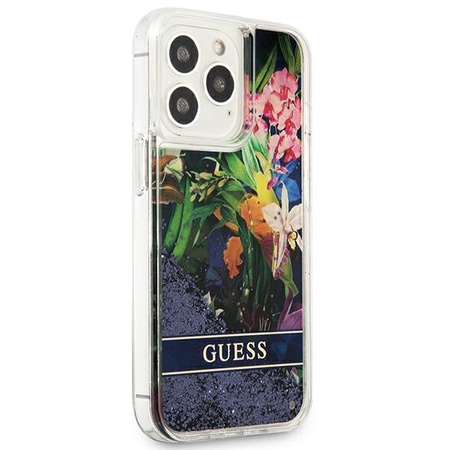 Guess GUHCP13LLFLSB iPhone 13 Pro / 13 6.1 &quot;blau / blaues Hardcase Flower Liquid Glitter