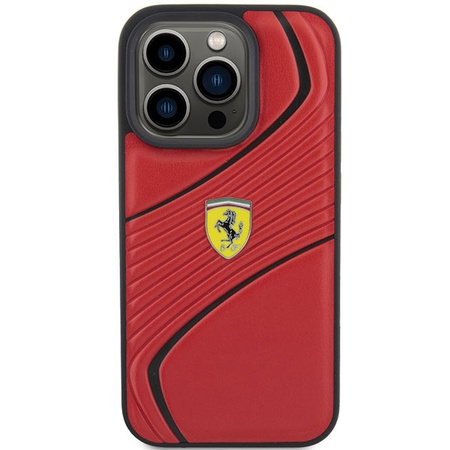 Etui Ferrari Twist Metal Logo na iPhone 15 Pro - czerwone