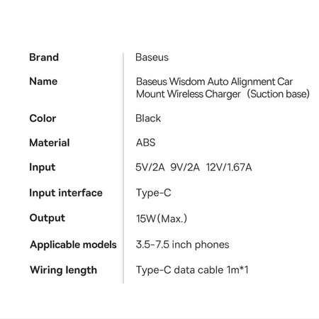 Baseus Wisdom Induktionsladegerät Autotelefonhalter am Armaturenbrett (Saugnapf) schwarz