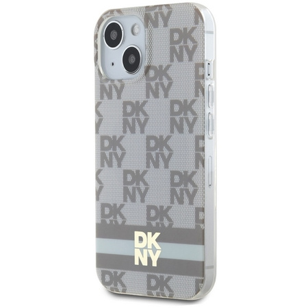 DKNY DKHMP14SHCPTSE iPhone 14 / 15 / 13 6.1" beżowy/beige hardcase IML Checkered Mono Pattern & Printed Stripes MagSafe