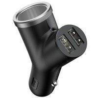 Baseus Y Type Car Charger ładowarka samochodowa 2x USB + gniazdo zapalniczki 3.4A czarny (CCALL-YX01)