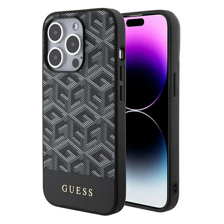 Guess nakładka do iPhone 15 Pro 6,1&quot; GUHMP15LHGCFSEK HC MAGSAFE GCUBE PU STRIPE czarna