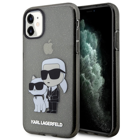 Oryginalne Etui IPHONE 11 / XR Karl Lagerfeld Hardcase Gliter Karl&Choupette (KLHCN61HNKCTGK) czarne