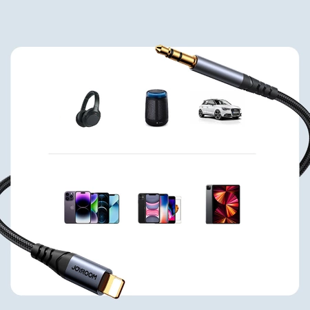 Joyroom stereo audio cable AUX 3.5 mm mini jack - Lightning for iPhone iPad 1.2 m black (SY-A06)