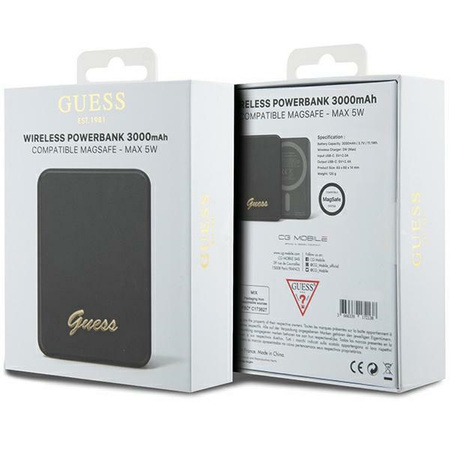 Guess powerbank indukcyjny 5W GUPBM3ALGSGK 3000mAh czarny MagSafe Metal Script Logo