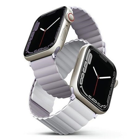 UNIQ pasek Revix Apple Watch Series 4/5/6/7/8/SE/SE2/Ultra 42/44/45mm. Reversible Magnetic lilak-biały/lilac-white