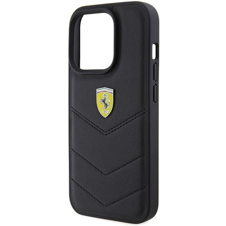 Ferrari Quilted Metal Logo-Hülle für iPhone 15 Pro – Schwarz