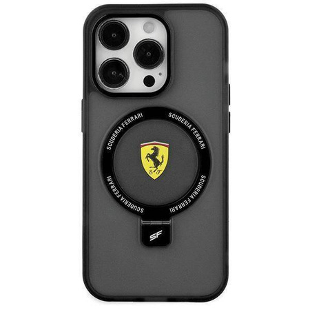 Original Handyhülle IPHONE 14 PLUS / 15 PLUS Ferrari Hardcase Ring Stand 2023 Collection MagSafe (FEHMP15MUSCAK) schwarz