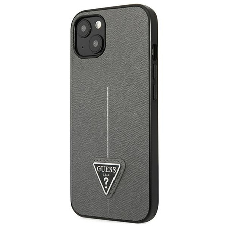 Original Handyhülle IPHONE 13 MINI Guess Hardcase Saffianotriangle Logo (GUHCP13SPSATLG) silber