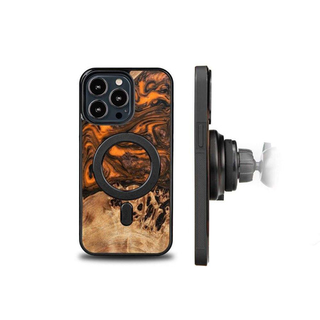 Wood and Resin Case for iPhone 13 Pro MagSafe Bewood Unique Orange - Orange and Black