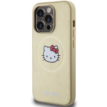 Etui Hello Kitty Leather Kitty Head MagSafe na iPhone 15 Pro - złote