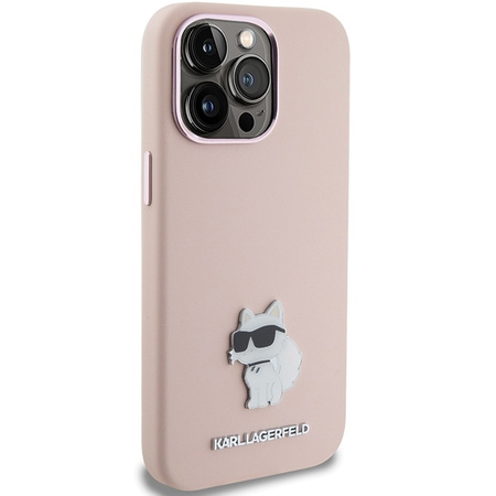 Karl Lagerfeld Silicone Choupette Metal Pin case for iPhone 15 Pro - pink