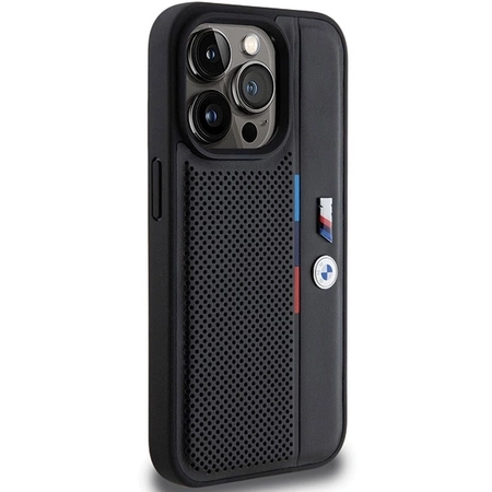 BMW Perforated Tricolor Line Hülle für iPhone 15 Pro – Schwarz