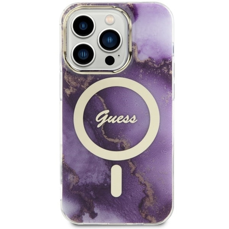 Guess GUHMP14LHTMRSU iPhone 14 Pro 6.1" purple/purple hardcase Golden Marble MagSafe