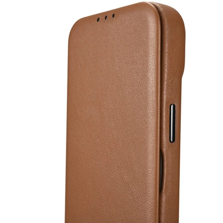 iCarer CE Premium Leather Folio Case skórzane etui iPhone 14 Pro z klapką magnetyczne MagSafe brązowy (WMI14220714-BN)