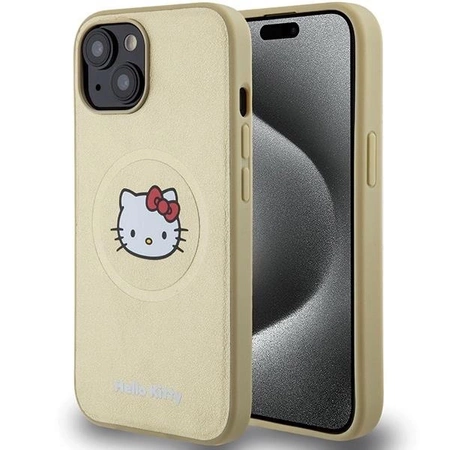 Hello Kitty Kitty Head MagSafe-Hülle aus Leder für iPhone 15 – Gold