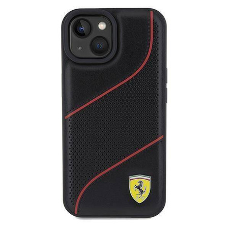 Original Case IPHONE 13 / 14 / 15 Ferrari Hardcase Perforated Waves Metal Logo (FEHCP15SPWAK) black