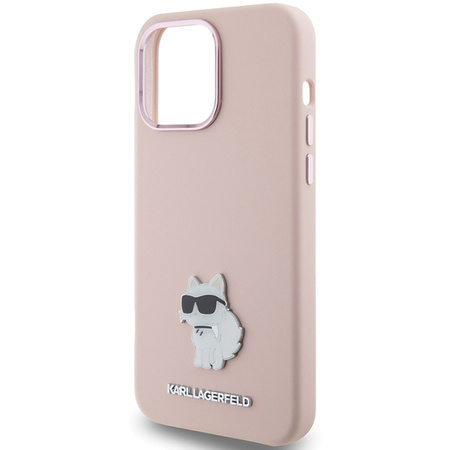 Karl Lagerfeld Silicone Choupette Metal Pin case for iPhone 15 Pro - pink