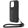 BMW Signature Leder-Wordmark-Cord-Hülle für iPhone 15 Pro Max – Schwarz