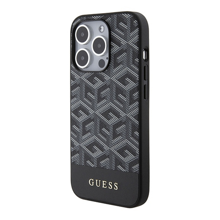 Guess nakładka do iPhone 15 Pro 6,1&quot; GUHMP15LHGCFSEK HC MAGSAFE GCUBE PU STRIPE czarna