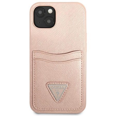 Case IPHONE 13 Guess Hardcase Saffianotriangle Logo Cardslot (GUHCP13MPSATPP) pink