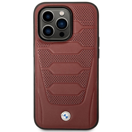 Original Case IPHONE 14 PRO BMW Leather Seats Pattern MagSafe MagSafe (BMHMP14L22RPSR) burgundy