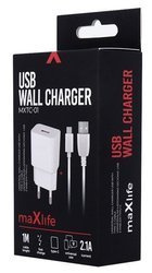 Ładowarka sieciowa zasilacz 2.1A Maxlife +kabel TYP-C USB-C Fast Charge biała