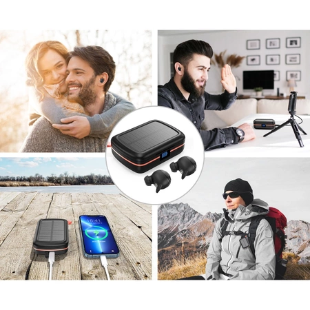 Choetech TWS kabellose Kopfhörer wasserdicht mit Solarpanel und integrierter 2500mAh Powerbank schwarz (BH-T05)