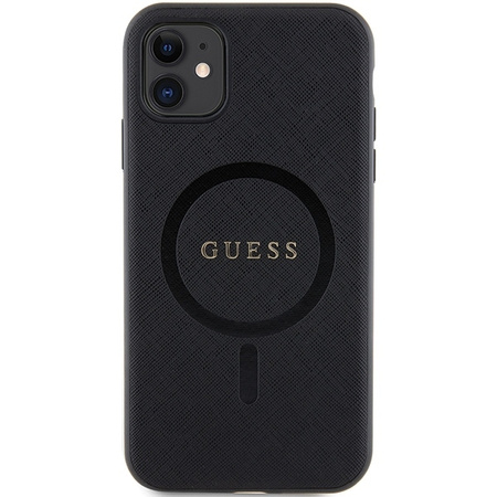 Original Handyhülle IPHONE 11 / XR Guess Hardcase Saffiano MagSafe (GUHMN61PSAHMCK) schwarz