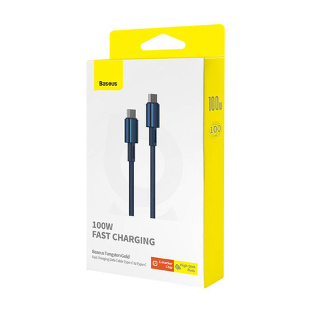 Kabel 100W 5A 1m USB-C - USB-C Baseus Tungsten Glod niebieski