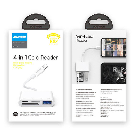 Joyroom adapter with SD and TF card reader, USB OTG port and cable with Lightning connector white (S-H142)