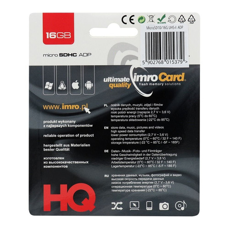 Imro karta pamięci 16GB microSDHC kl. 10 UHS-I + adapter