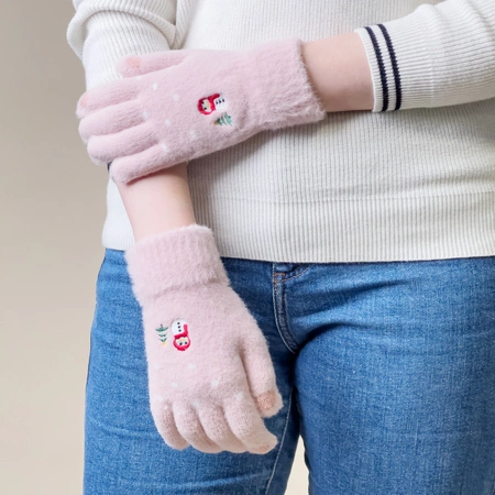 Winter-Telefonhandschuhe für Damen mit einem Schneemann und einem Weihnachtsbaum – rosa