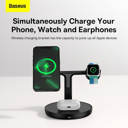 Baseus Swan Stand 3in1 magnetisches Ladegerät mit USB Typ C Kabel 1m schwarz (WXTE000101)