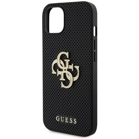 Guess Leather Perforated 4G Glitter Logo case for iPhone 15 - black