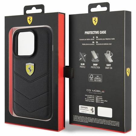 Ferrari Quilted Metal Logo-Hülle für iPhone 15 Pro – Schwarz